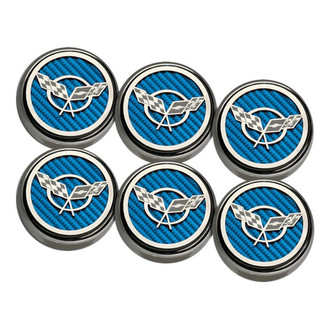 ACC® - Chrome Blue Carbon Fiber Fluid Cap Cover Set with Crossed Flags Logo