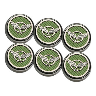 ACC® - Chrome Green Carbon Fiber Fluid Cap Cover Set with Crossed Flags Logo