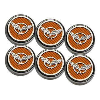 ACC® - Chrome Orange Carbon Fiber Fluid Cap Cover Set with Crossed Flags Logo
