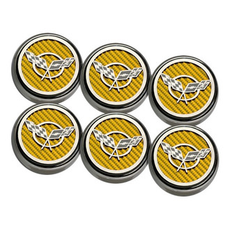 ACC® - Chrome Yellow Carbon Fiber Fluid Cap Cover Set with Crossed Flags Logo