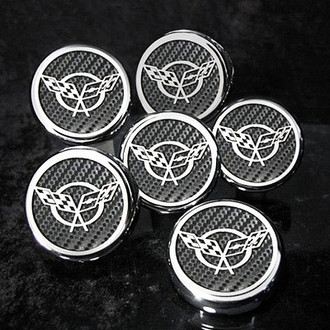 ACC® - Chrome Black Carbon Fiber Fluid Cap Cover Set with Crossed Flags Logo