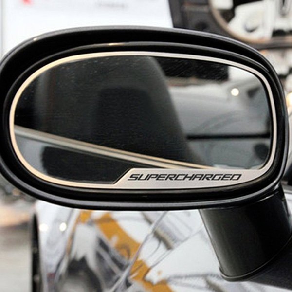 American Car Craft® - Brushed Side View Mirror Trim with Supercharged Logo