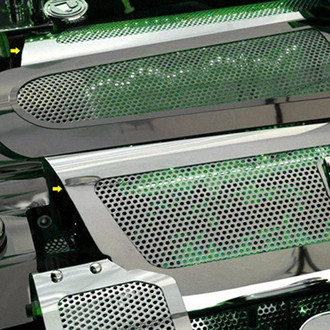 ACC® - Replacement Style Perforated Green Illuminated Polished Fuel Rail Covers with Cap Covers