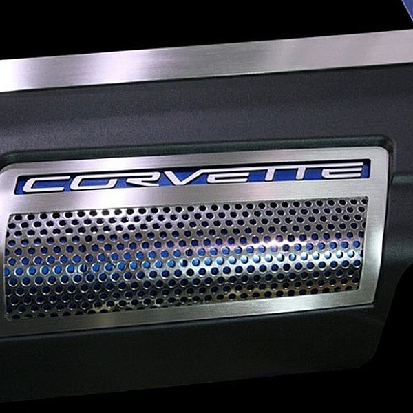 American Car Craft® - Perforated Non-Illuminated Polished Engine Shroud Side Insert with Corvette Logo
