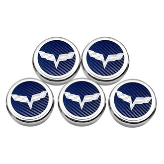 ACC® - Executive Series Chrome/Brushed Blue Carbon Fiber Fluid Cap Cover Set with Crossed Flags Logo
