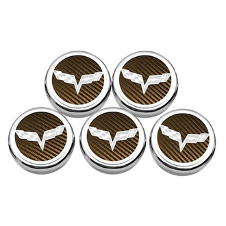 ACC® - Executive Series Chrome/Brushed Orange Carbon Fiber Fluid Cap Cover Set with Crossed Flags Logo
