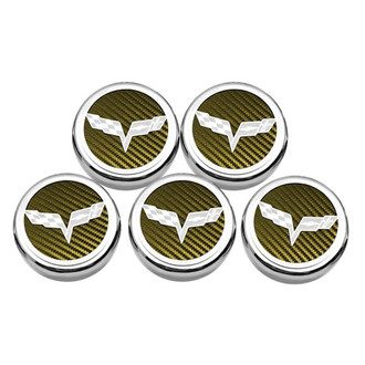 ACC® - Executive Series Chrome/Brushed Yellow Carbon Fiber Fluid Cap Cover Set with Crossed Flags Logo