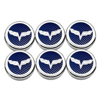 ACC® - Executive Series Chrome Blue Carbon Fiber Fluid Cap Cover Set with Crossed Flags Logo