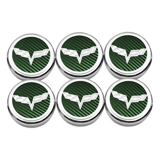 ACC® - Executive Series Chrome Green Carbon Fiber Fluid Cap Cover Set with Crossed Flags Logo
