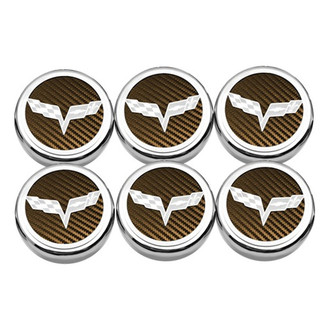 ACC® - Executive Series Chrome Orange Carbon Fiber Fluid Cap Cover Set with Crossed Flags Logo