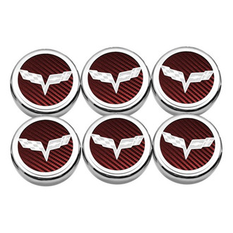 ACC® - Executive Series Chrome Red Carbon Fiber Fluid Cap Cover Set with Crossed Flags Logo