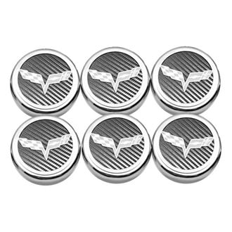 ACC® - Executive Series Chrome White Carbon Fiber Fluid Cap Cover Set with Crossed Flags Logo
