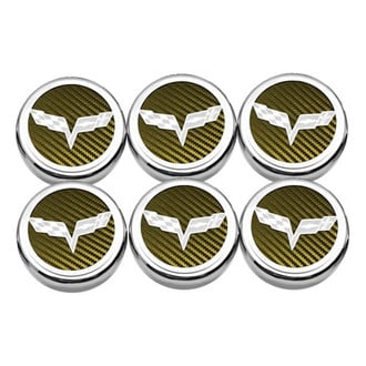 ACC® - Executive Series Chrome Yellow Carbon Fiber Fluid Cap Cover Set with Crossed Flags Logo