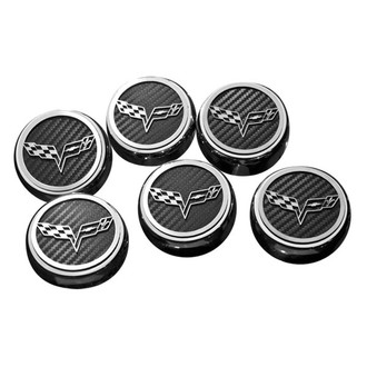 ACC® - Executive Series Chrome Black Carbon Fiber Fluid Cap Cover Set with Crossed Flags Logo
