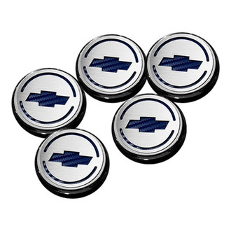 ACC® - Chrome Cap Cover Set with Blue Carbon Fiber Chevy Bowtie Logo