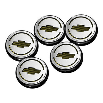 ACC® - Chrome Cap Cover Set with Yellow Carbon Fiber Chevy Bowtie Logo