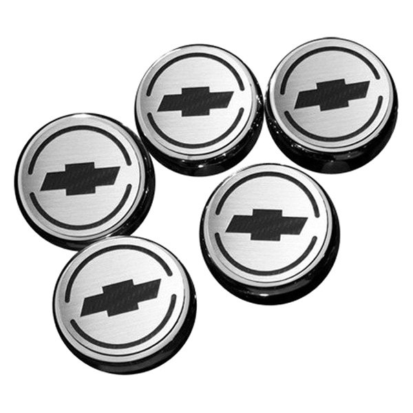 American Car Craft® - Chrome Cap Cover Set with Black Chevy Bowtie Logo