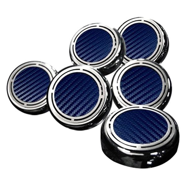 American Car Craft® - Slotted Style Chrome Blue Carbon Fiber Cap Cover Set