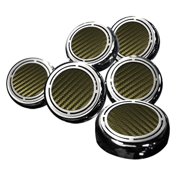 American Car Craft® - Slotted Style Chrome Yellow Carbon Fiber Cap Cover Set