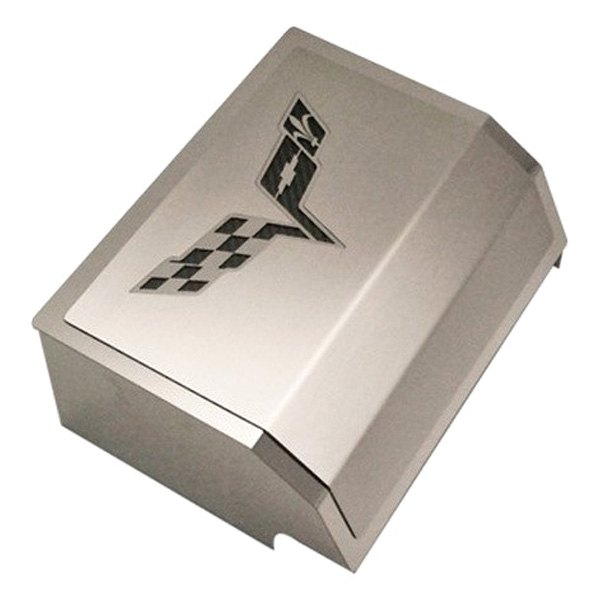 American Car Craft® - Brushed Fuse Box Cover with Crossed Flags Logo