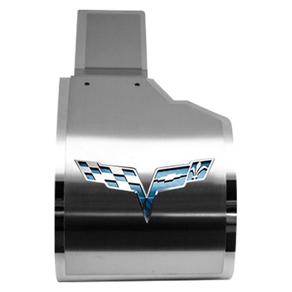 American Car Craft® - Deluxe Brushed Alternator Cover with Blue Crossed Flags Logo