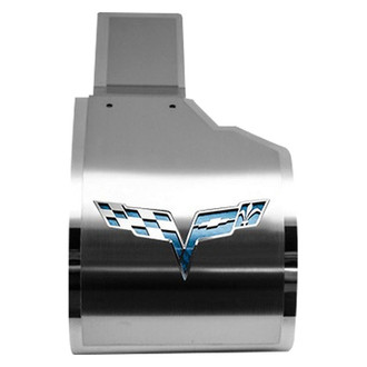 ACC® - Deluxe Brushed Alternator Cover with Blue Carbon Fiber Crossed Flags Logo