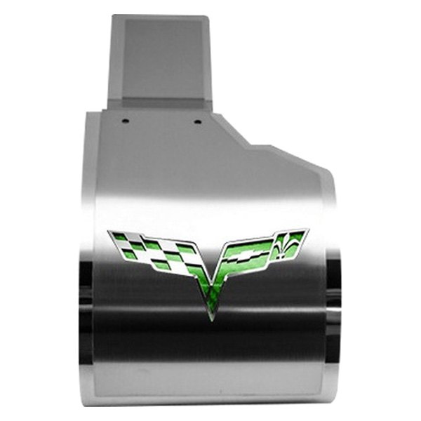 American Car Craft® - Deluxe Brushed Alternator Cover with Green Crossed Flags Logo