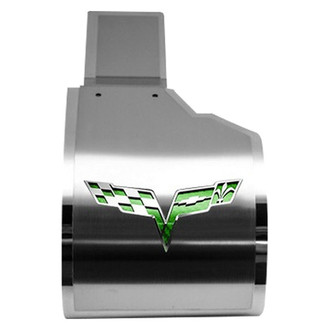 ACC® - Deluxe Brushed Alternator Cover with Green Carbon Fiber Crossed Flags Logo