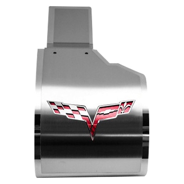 American Car Craft® - Deluxe Brushed Alternator Cover with Red Crossed Flags Logo