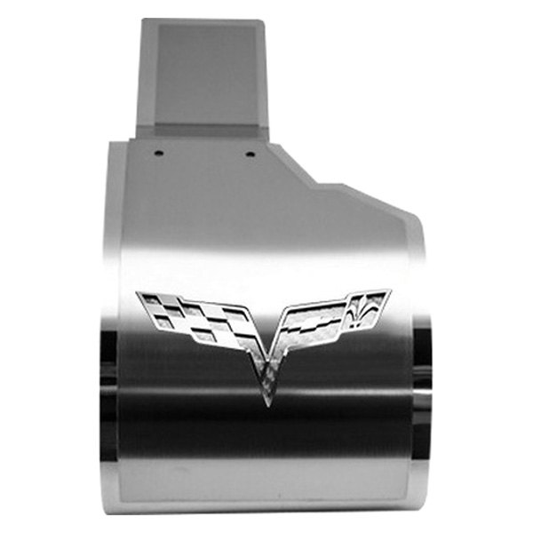 American Car Craft® - Deluxe Brushed Alternator Cover with White Crossed Flags Logo