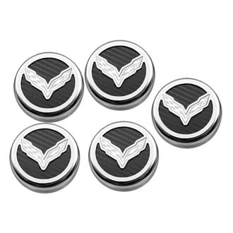 ACC® - Chrome Black Carbon Fiber Cap Cover Set with Crossed Flags Logo