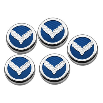 ACC® - Chrome Blue Carbon Fiber Cap Cover Set with Crossed Flags Logo