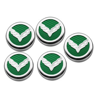 ACC® - Chrome Green Carbon Fiber Cap Cover Set with Crossed Flags Logo