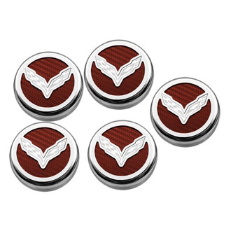 ACC® - Chrome Red Carbon Fiber Cap Cover Set with Crossed Flags Logo