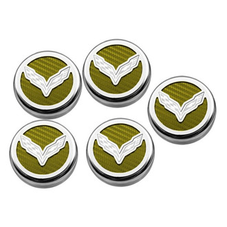 ACC® - Chrome Yellow Carbon Fiber Cap Cover Set with Crossed Flags Logo