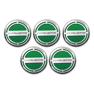ACC® - Chrome Green Carbon Fiber Cap Cover Set with Corvette Logo