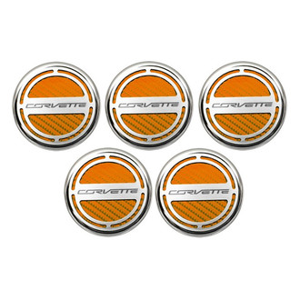 ACC® - Chrome Orange Carbon Fiber Cap Cover Set with Corvette Logo