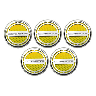 ACC® - Chrome Yellow Carbon Fiber Cap Cover Set with Corvette Logo