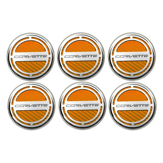 ACC® - Chrome Orange Carbon Fiber Cap Cover Set with Corvette Logo