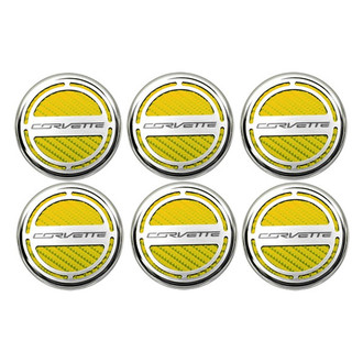 ACC® - Chrome Yellow Carbon Fiber Cap Cover Set with Corvette Logo