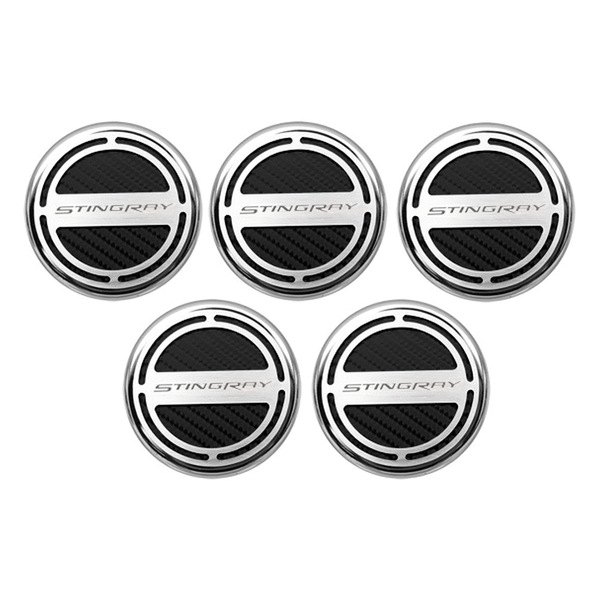 American Car Craft® - GM Licensed Series Chrome Black Carbon Fiber Cap Cover Set with Stingray Logo