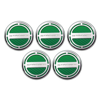 ACC® - GM Licensed Series Chrome Green Carbon Fiber Cap Cover Set with Stingray Logo