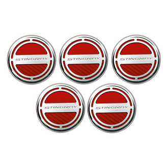 ACC® - GM Licensed Series Chrome Red Carbon Fiber Cap Cover Set with Stingray Logo
