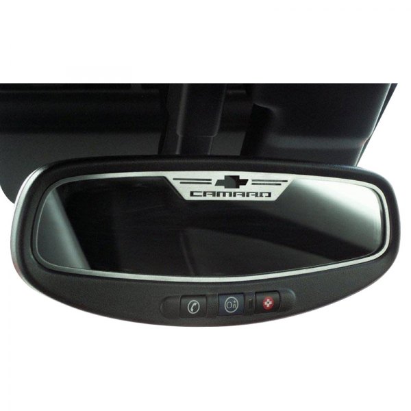 American Car Craft® - Camaro Script Oval Brushed Rear View Mirror Trim