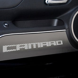 ACC® - GM Licensed Brushed Door Panel Kick Plates with White Camaro Logo