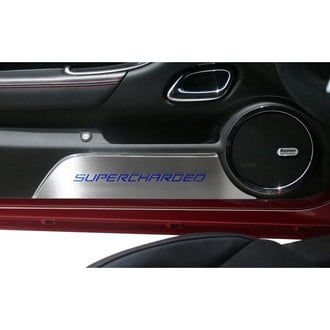 ACC® - GM Licensed Brushed Door Panel Kick Plates with Blue Supercharged Logo