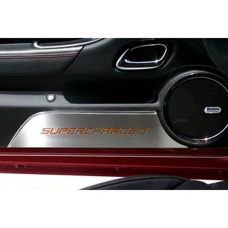 ACC® - GM Licensed Brushed Door Panel Kick Plates with Orange Supercharged Logo