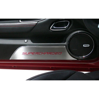 ACC® - GM Licensed Brushed Door Panel Kick Plates with Red Supercharged Logo