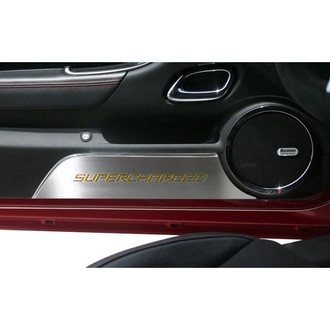 ACC® - GM Licensed Brushed Door Panel Kick Plates with Yellow Supercharged Logo