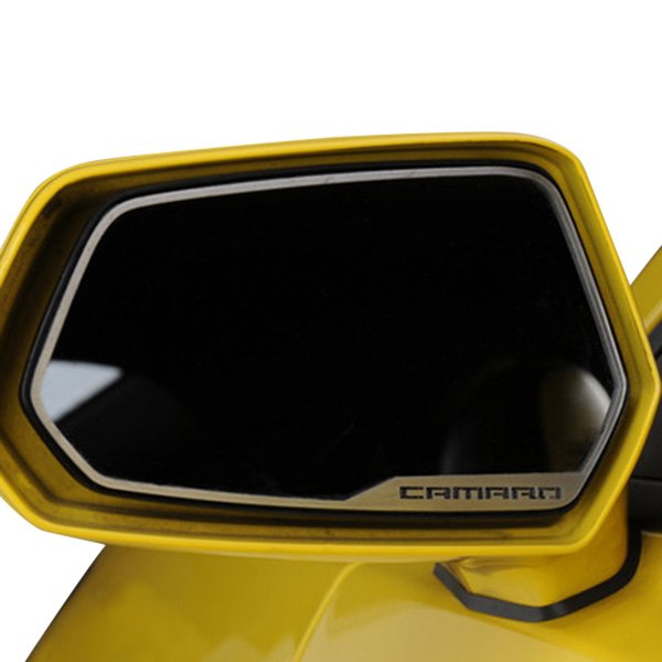 American Car Craft® - Brushed Side View Mirror Trim with Camaro Logo